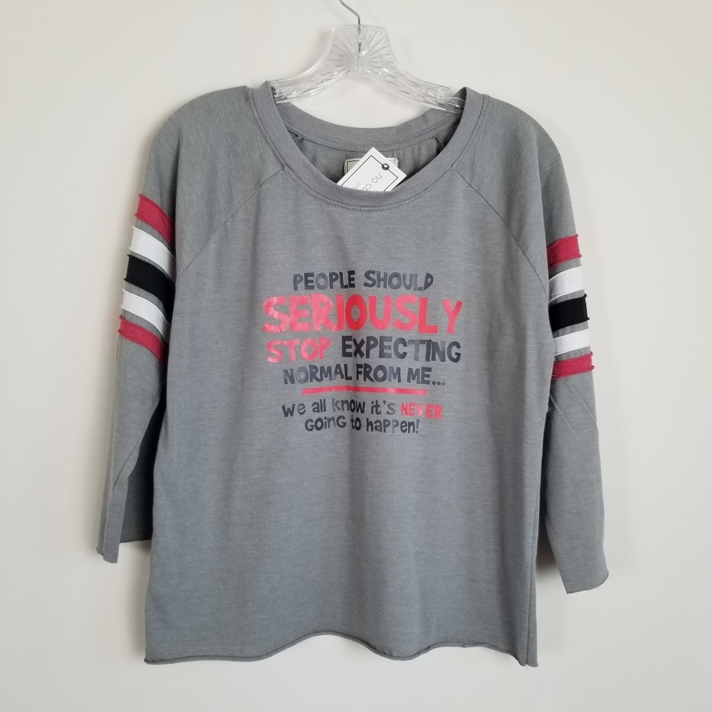 No Comment 3/4 Sleeve Shirt Top Large NWT